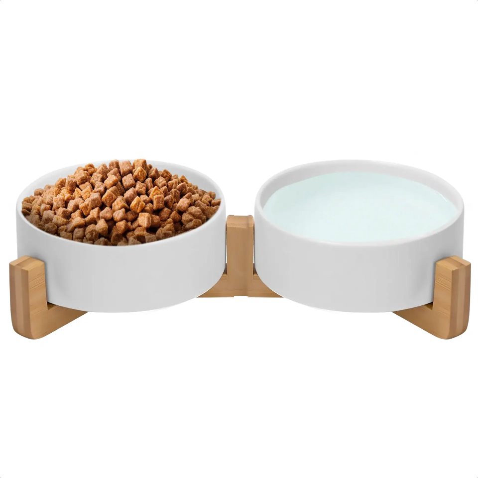 Dubbele voerbak van keramiek – 400 mL of 800 mL – Wit